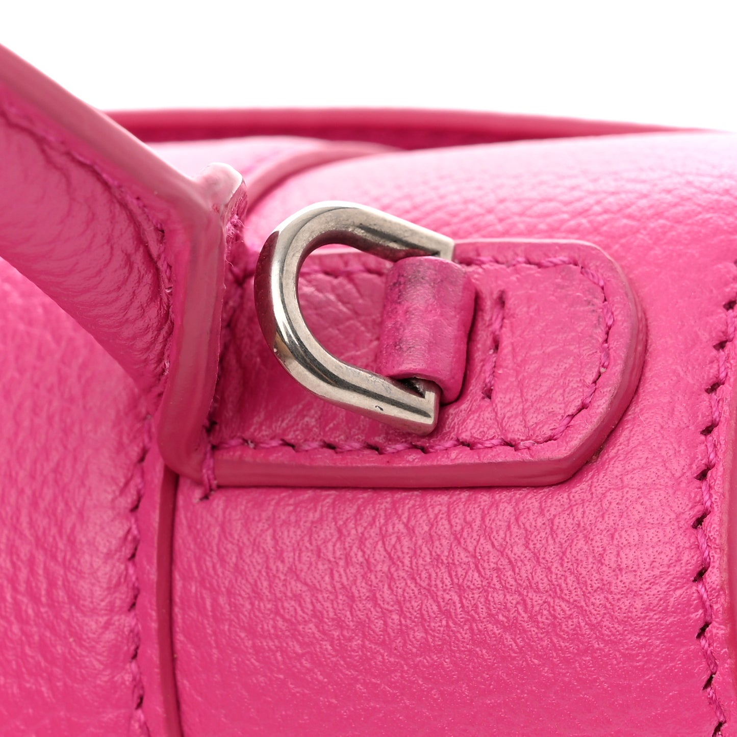 Grained Calfskin Tonal B Small Hourglass Top Handle Bag Acid Fuchsia