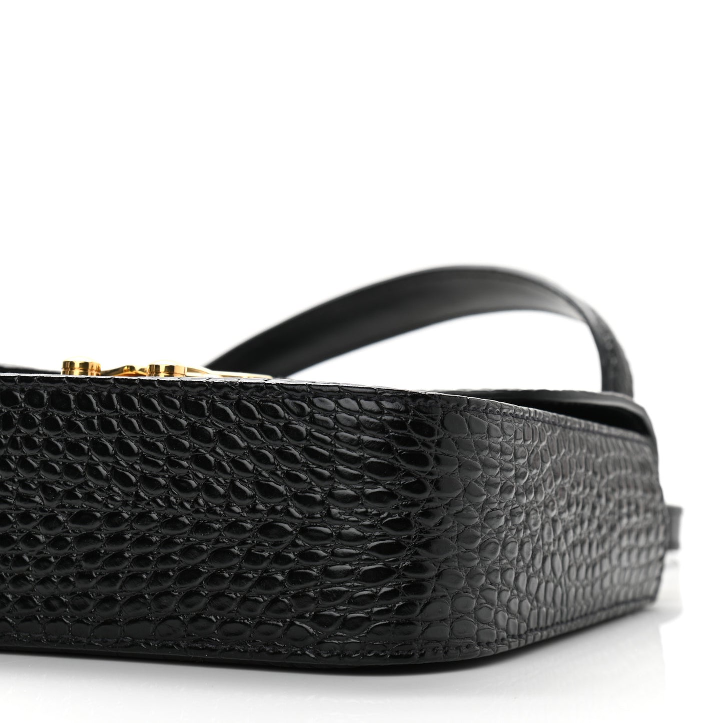 Crocodile Print Calfskin Top Handle Bag Black