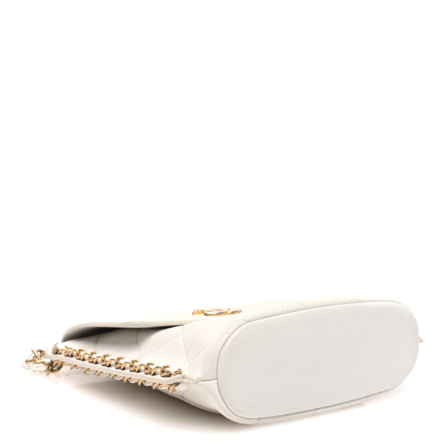 Calfskin Quilted Chain Small Hobo Bag White