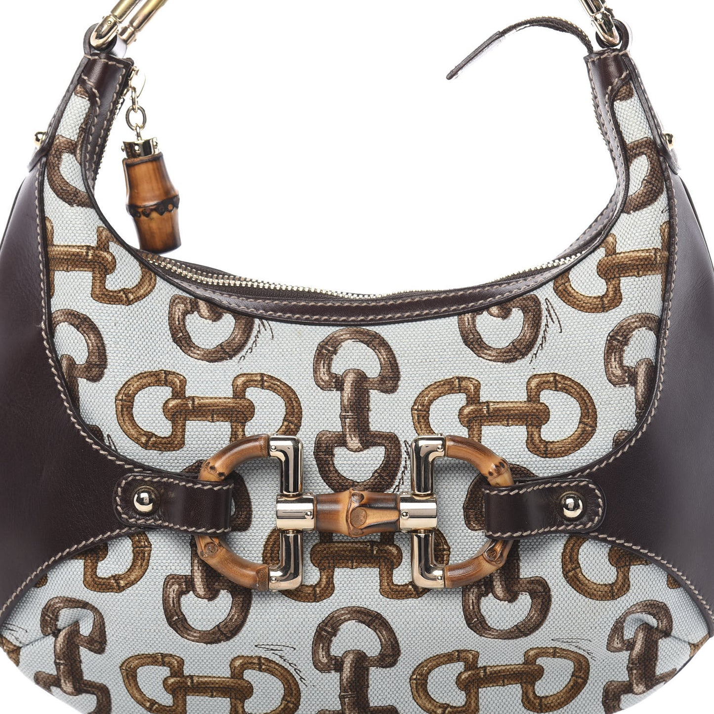Canvas Bamboo Horsebit Print Amalfi Hobo Dark Brown
