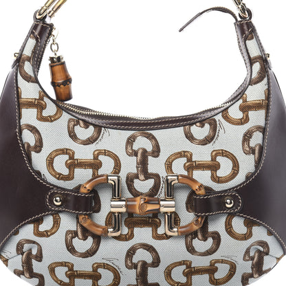 Gucci Canvas Bamboo Horsebit Print Amalfi Hobo Dark Brown 10 of 11