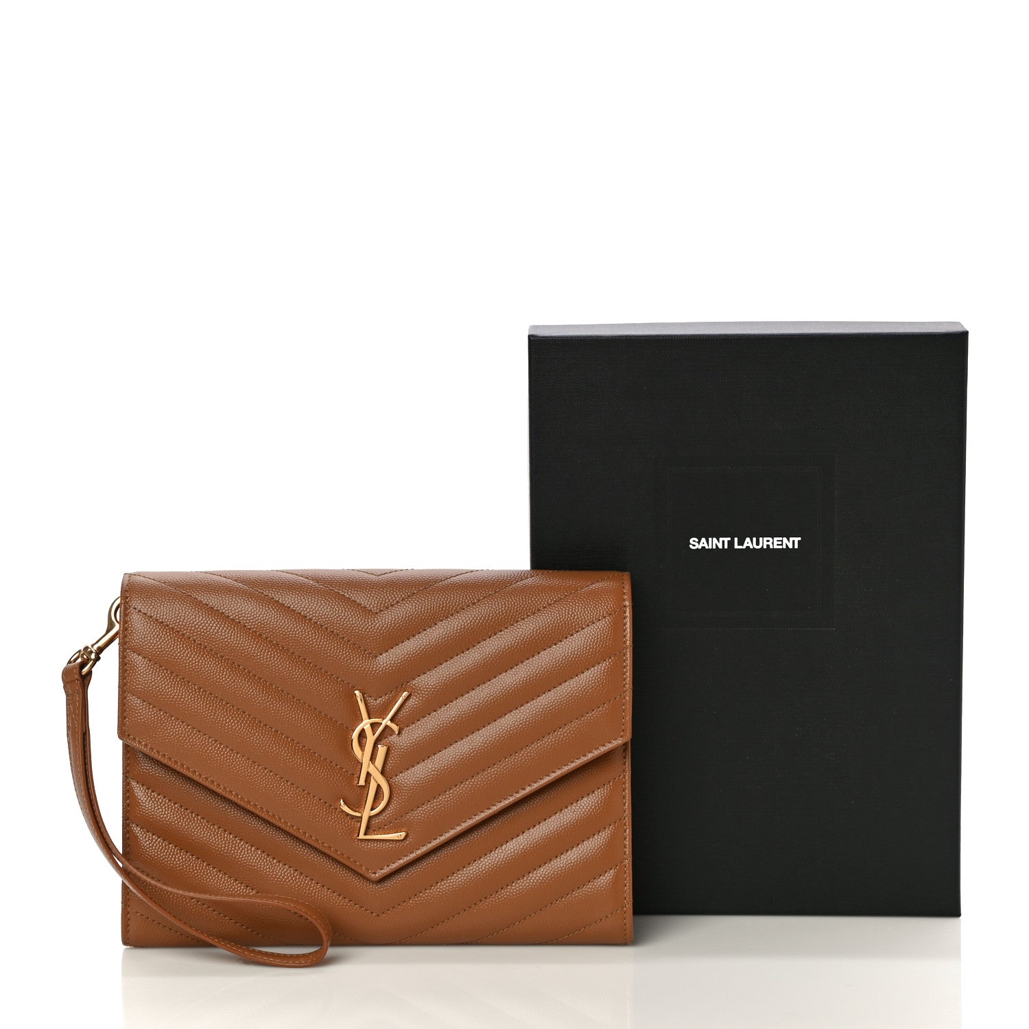 Saint Laurent Grain De Poudre Matelasse Chevron Monogram Cassandre Flap Pouch Natural Dark 11 of 11
