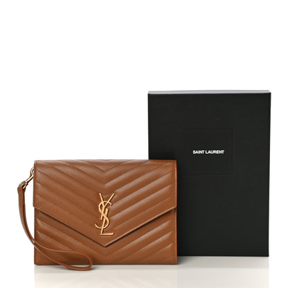 Saint Laurent Grain De Poudre Matelasse Chevron Monogram Cassandre Flap Pouch Natural Dark 11 of 11