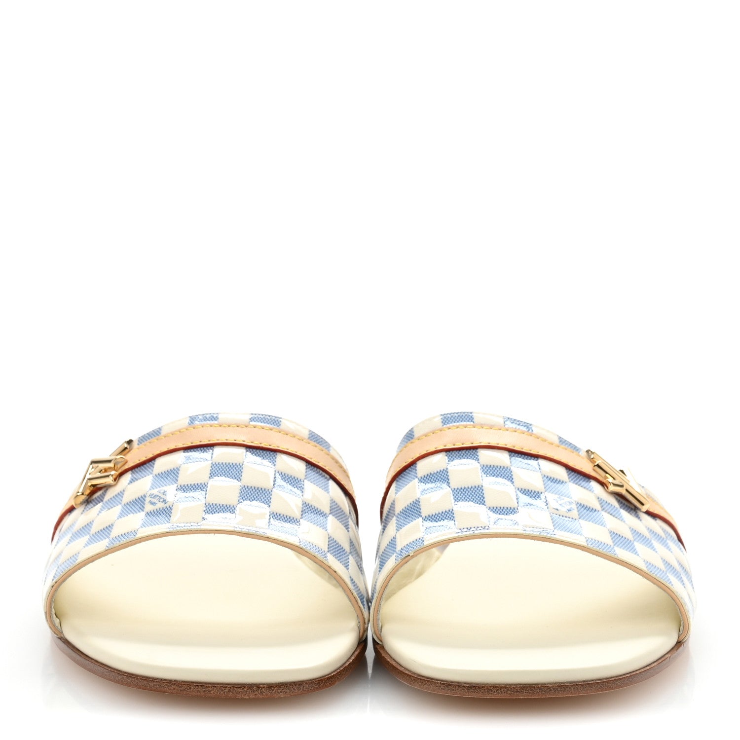 Louis Vuitton Damier Azur Patent Neo Revival Flat Mule Sandals 40 Blanc Bleu 3 of 11