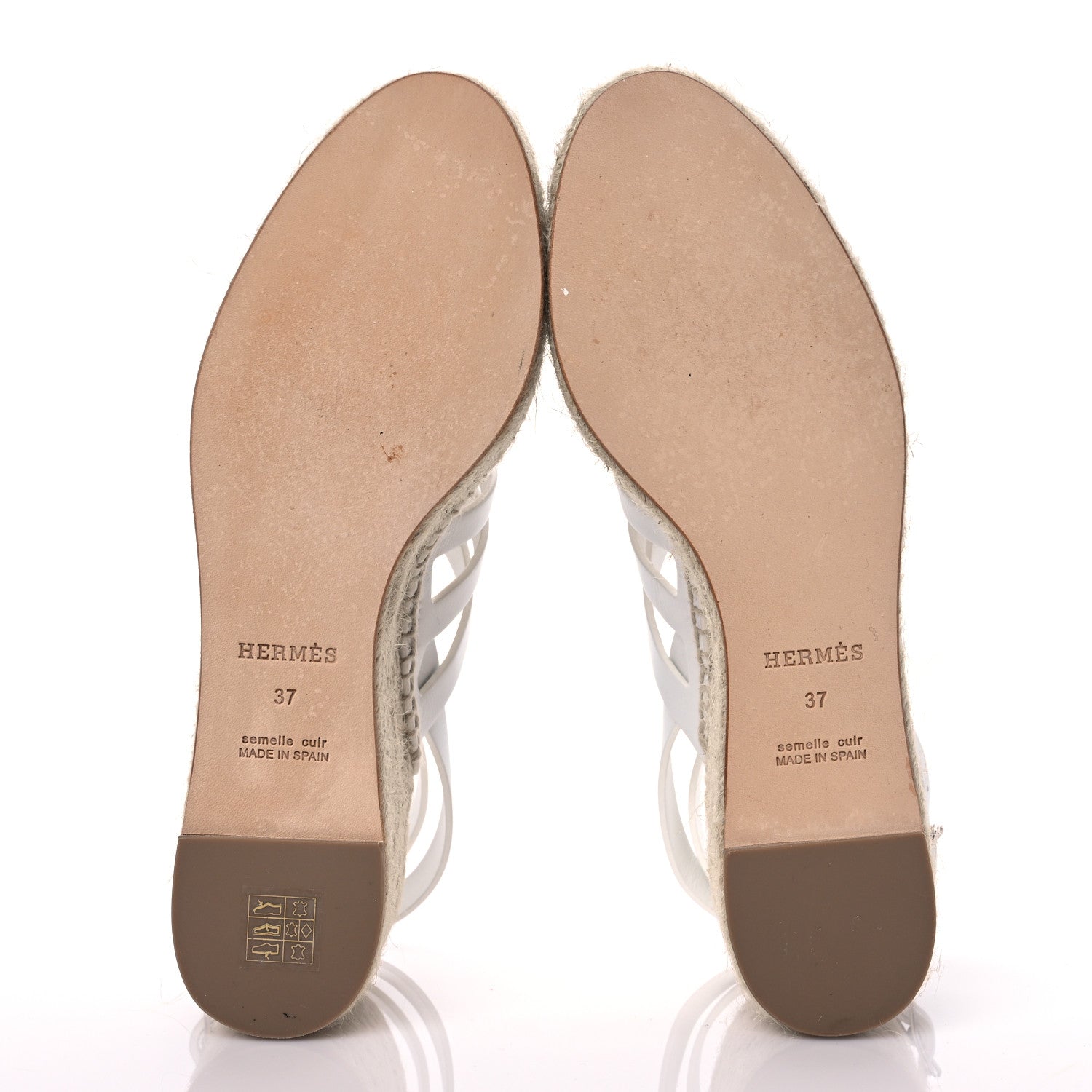 Hermes Calfskin Catalya Espadrille Wedge Sandals 37 White 5 of 10