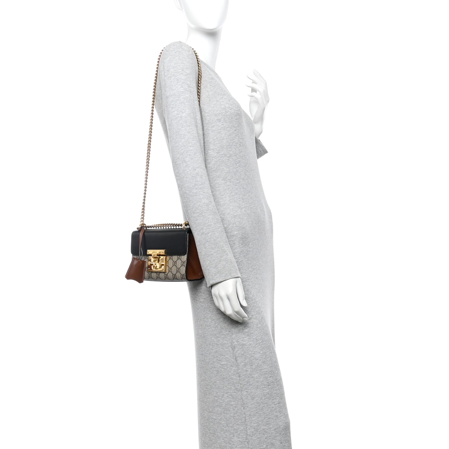 GG Supreme Monogram Calfskin Small Padlock Shoulder Bag Beige Black Cuir