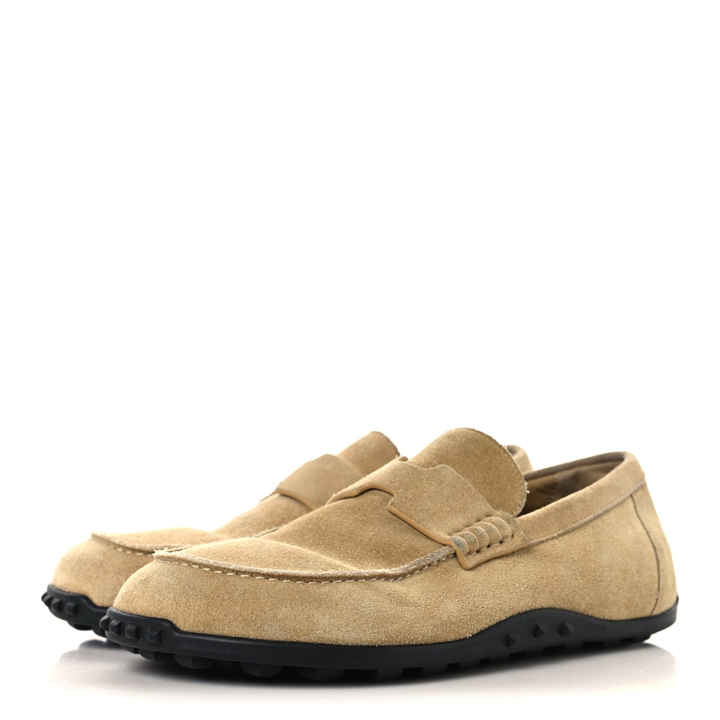 Suede Calfskin Womens Lazy Loafers 37.5 Beige Sable