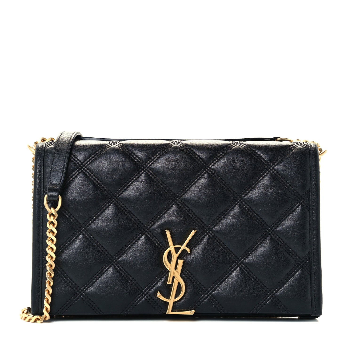 Lambskin Diamond Quilted Becky Chain Wallet Black