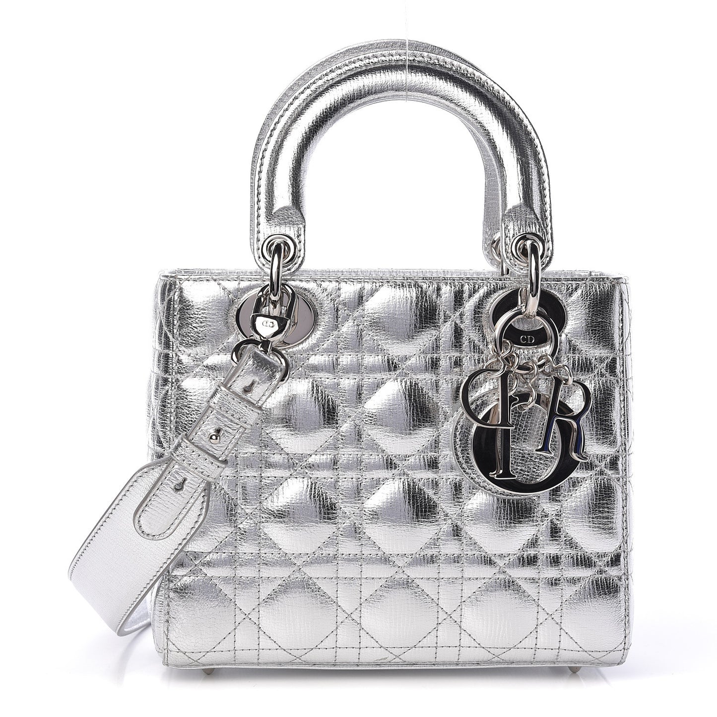 Metallic Grained Calfskin Cannage Small Lucky Badges My Lady Dior Silver