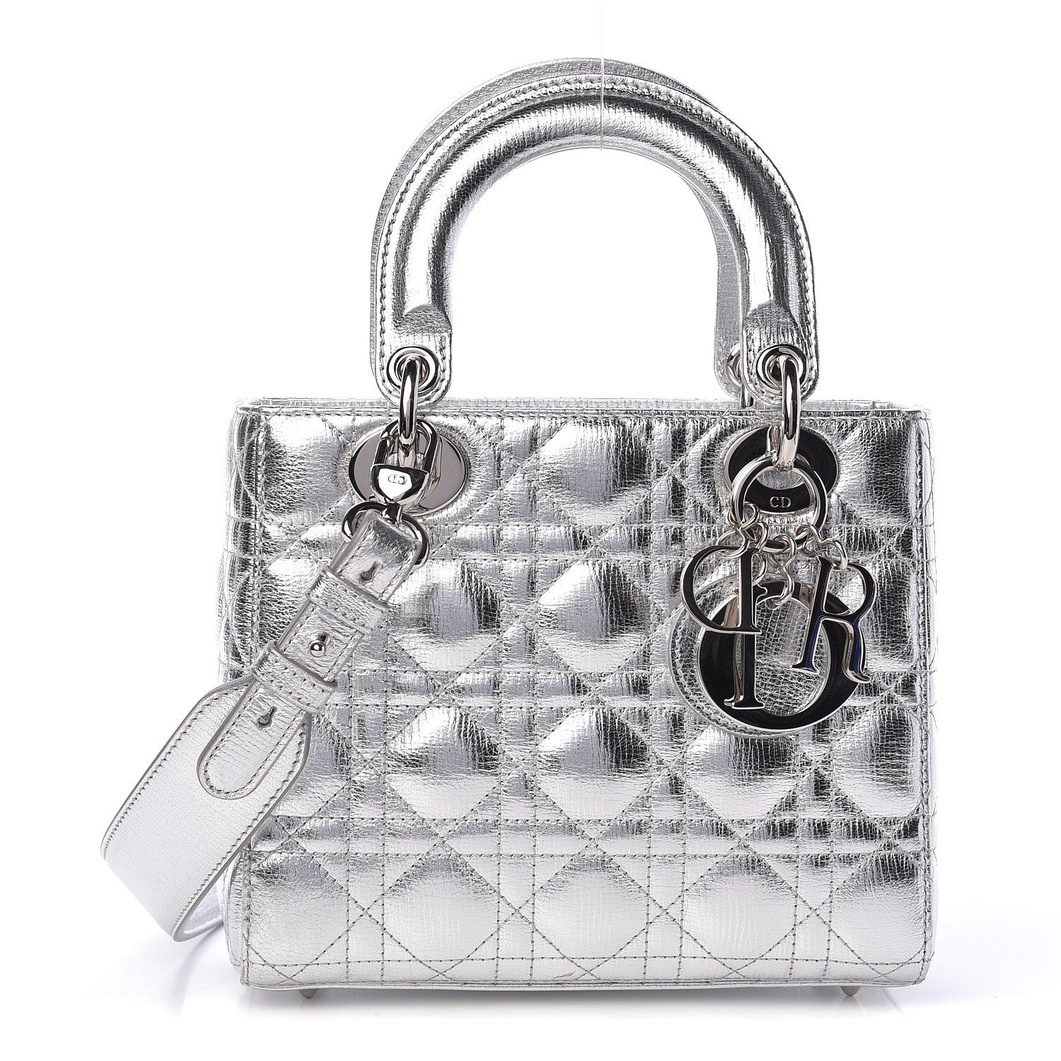 Christian Dior Metallic Grained Calfskin Cannage Small Lucky Badges My Lady Dior Silver 1 of 12