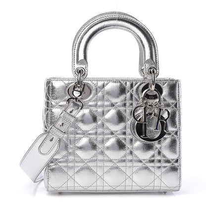 Christian Dior Metallic Grained Calfskin Cannage Small Lucky Badges My Lady Dior Silver 1 of 12