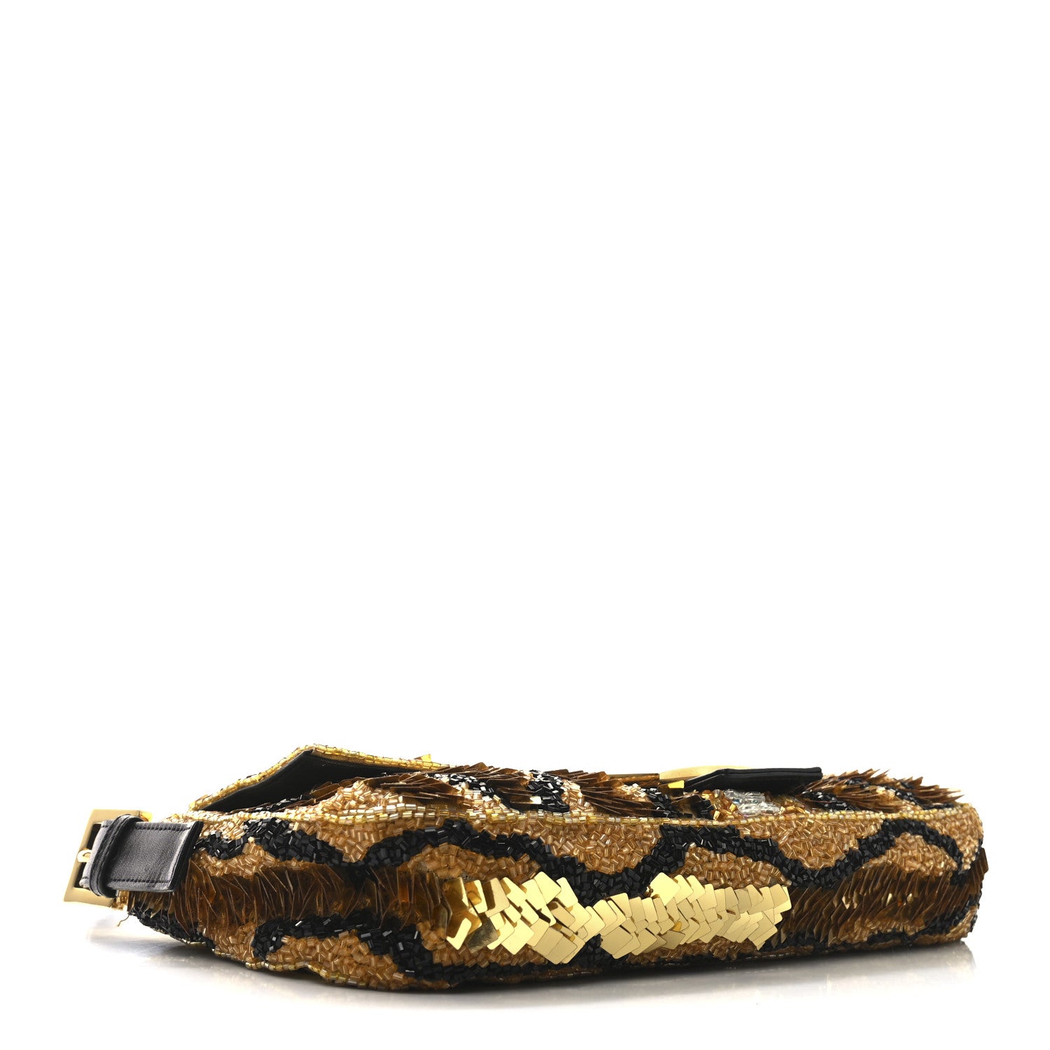 Fendi Sequin Beaded Baguette Gold Brown 4 of 10