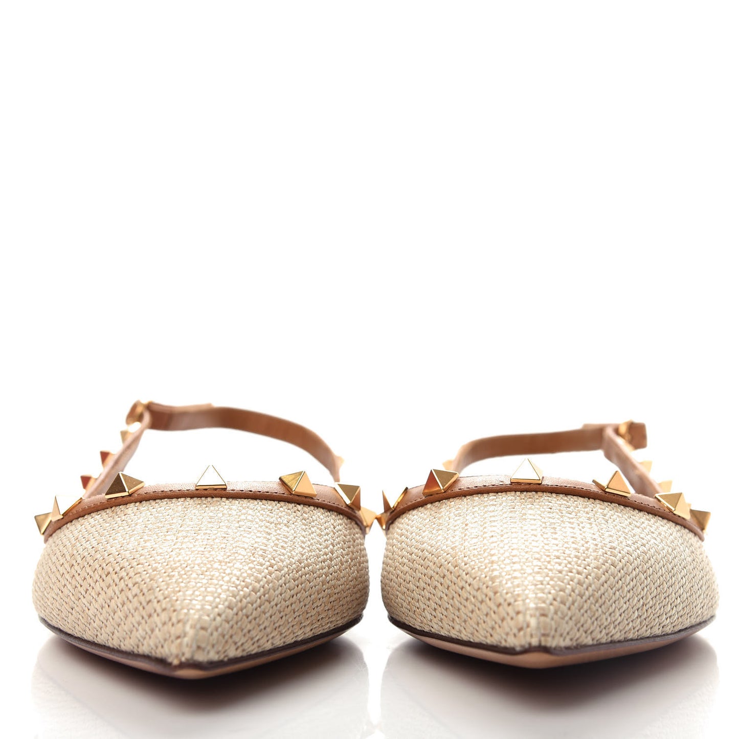 Raffia Calfskin Rockstud Slingback Flats 40 Naturale