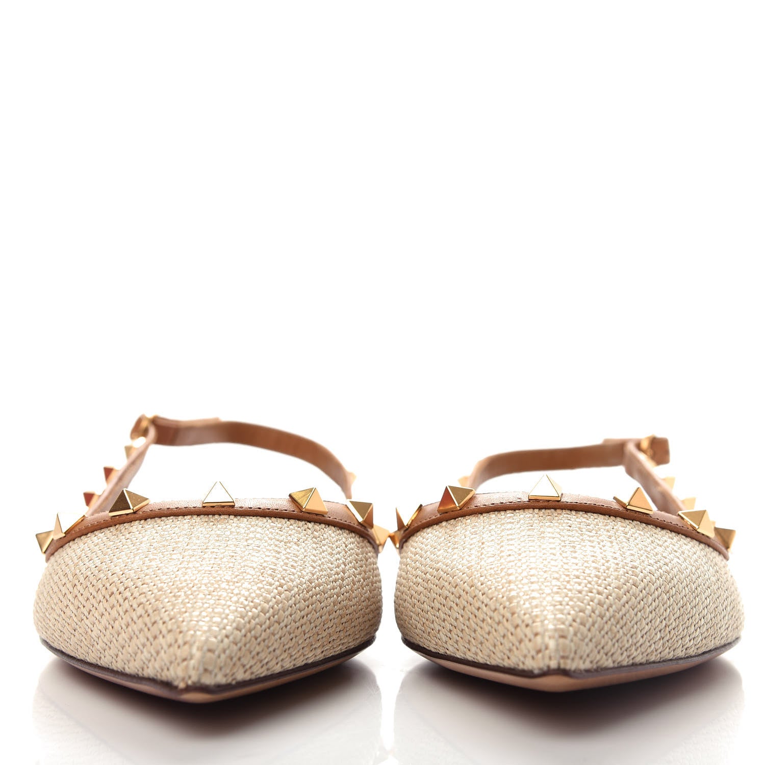 Valentino Garavani Raffia Calfskin Rockstud Slingback Flats 40 Naturale 6 of 12