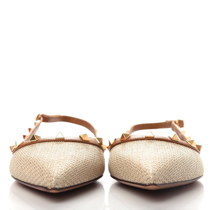 Valentino Garavani Raffia Calfskin Rockstud Slingback Flats 40 Naturale 6 of 12