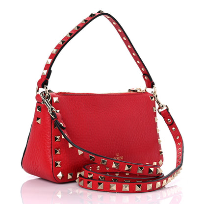 Valentino Garavani Pebbled Calfskin Small Rockstud Flip Lock Shoulder Bag Rouge Pur 2 of 8