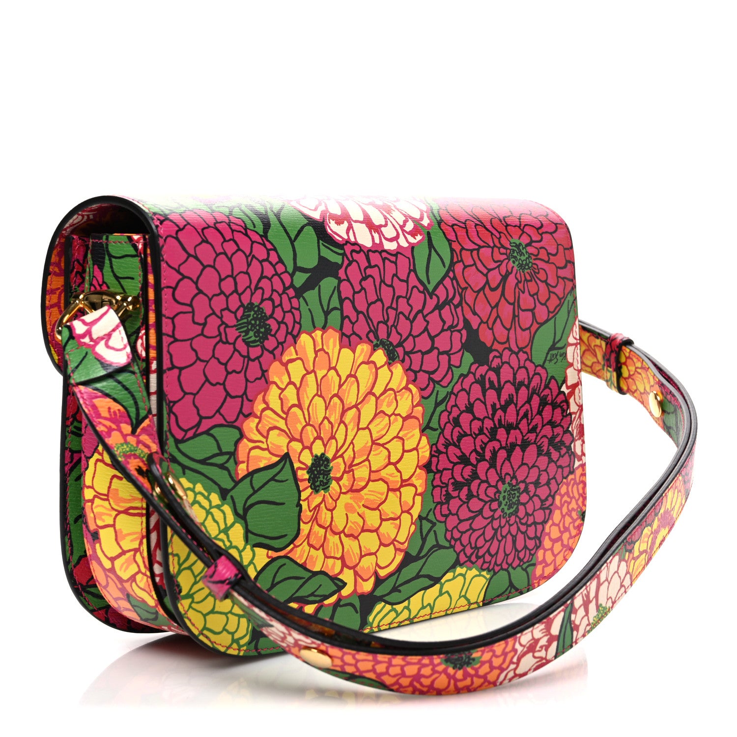 Gucci X KEN SCOTT New Shangai Calfskin Pomponica Print Horsebit 1955 Shoulder Bag  Multicolor Fuxia Pompon 3 of 10