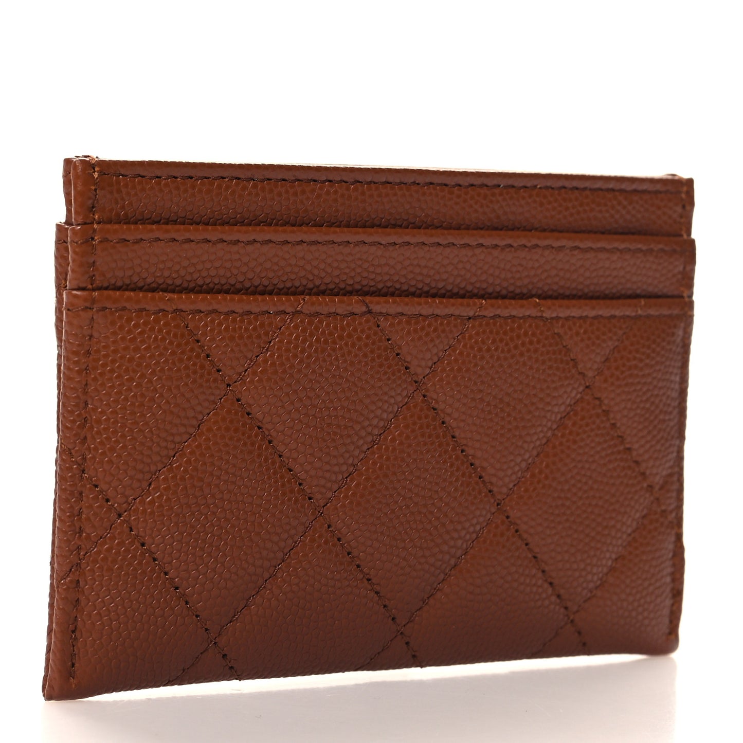 Shiny Caviar Quilted Strass Quilted Crystal Card Holder Brown
