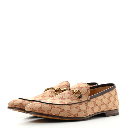 Gucci Canvas GG Monogram Horsebit Mens Jordaan Loafers 11 Beige Ruggine Light Brown 3 of 8