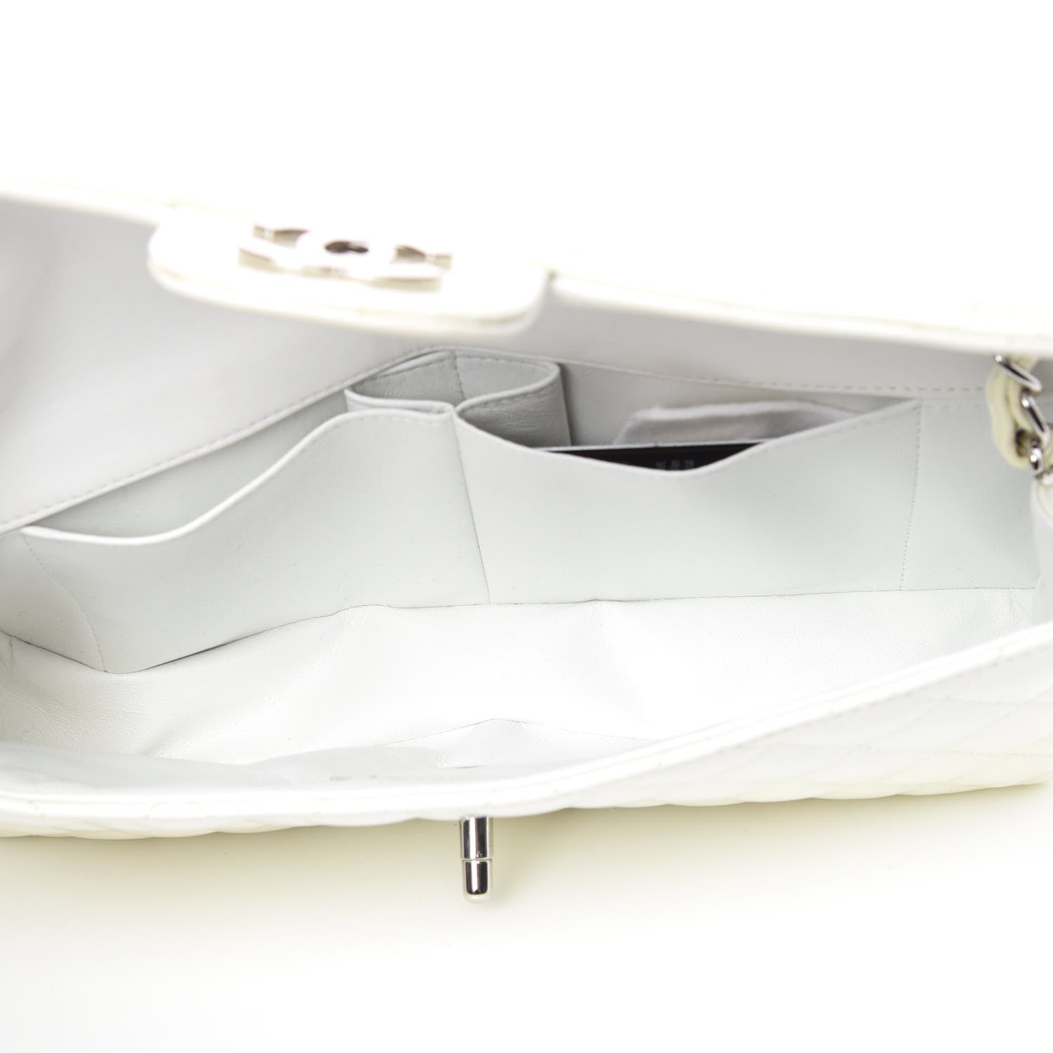 Chanel Distressed Patent Calfskin Quilted East West Flap White 7 of 16