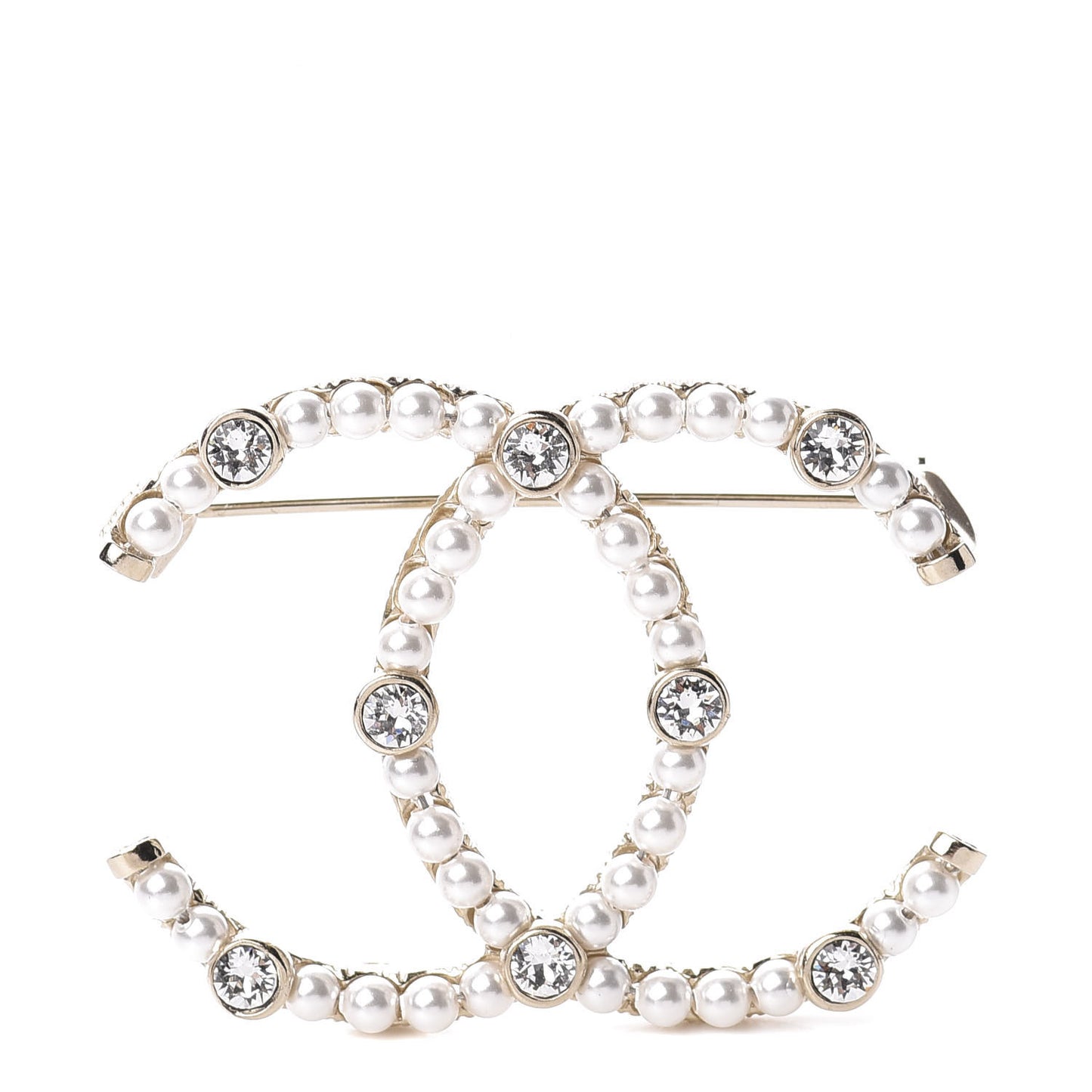 Pearl Crystal CC Charms Brooch Gold