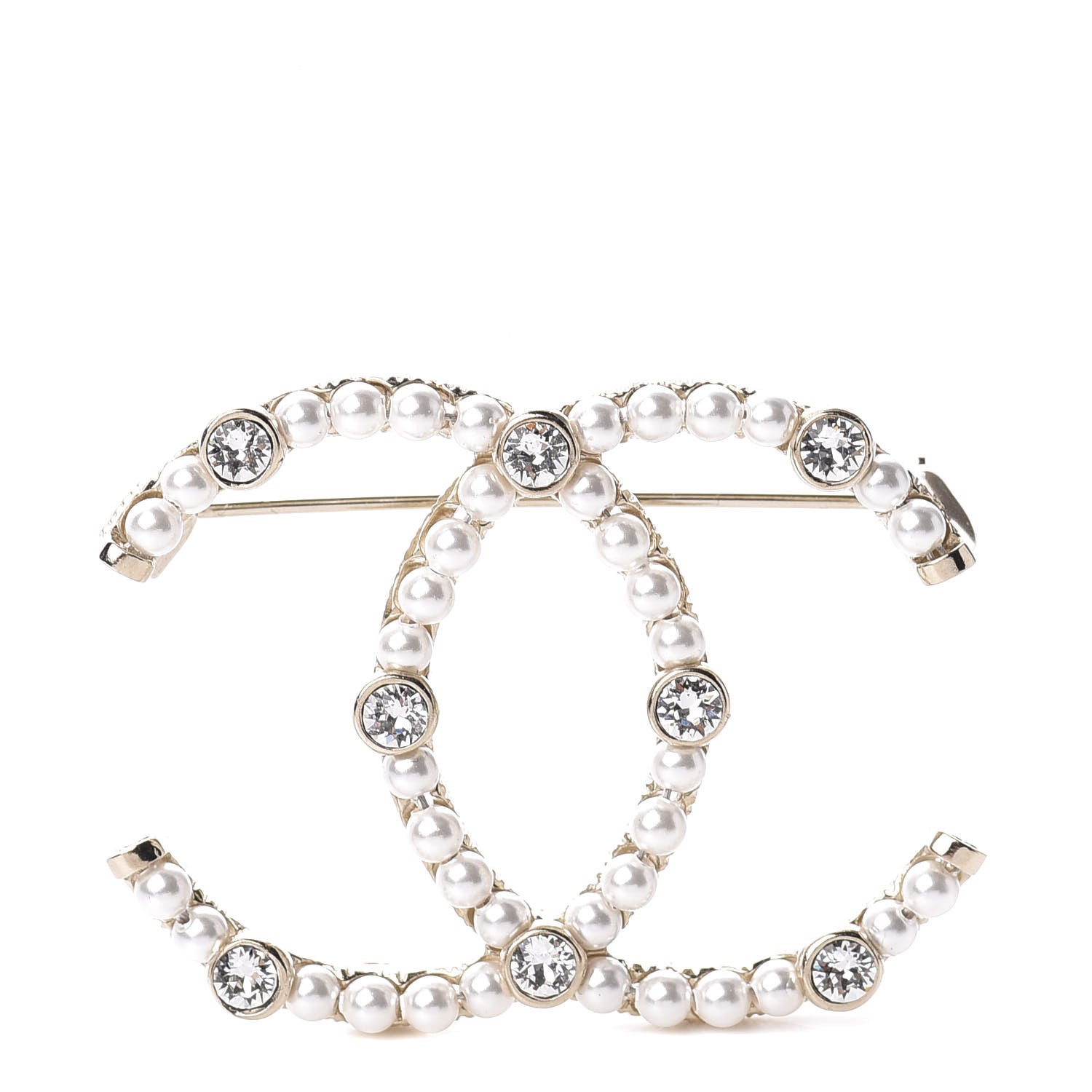 Chanel Pearl Crystal CC Charms Brooch Gold 1 of 4