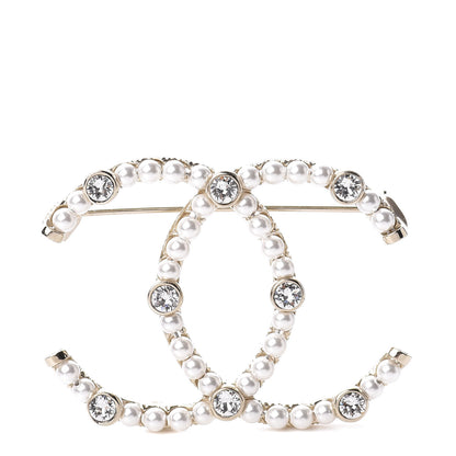 Chanel Pearl Crystal CC Charms Brooch Gold 1 of 4