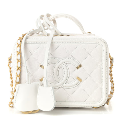 Chanel Caviar Quilted Small CC Filigree Vanity Case White 1 of 10