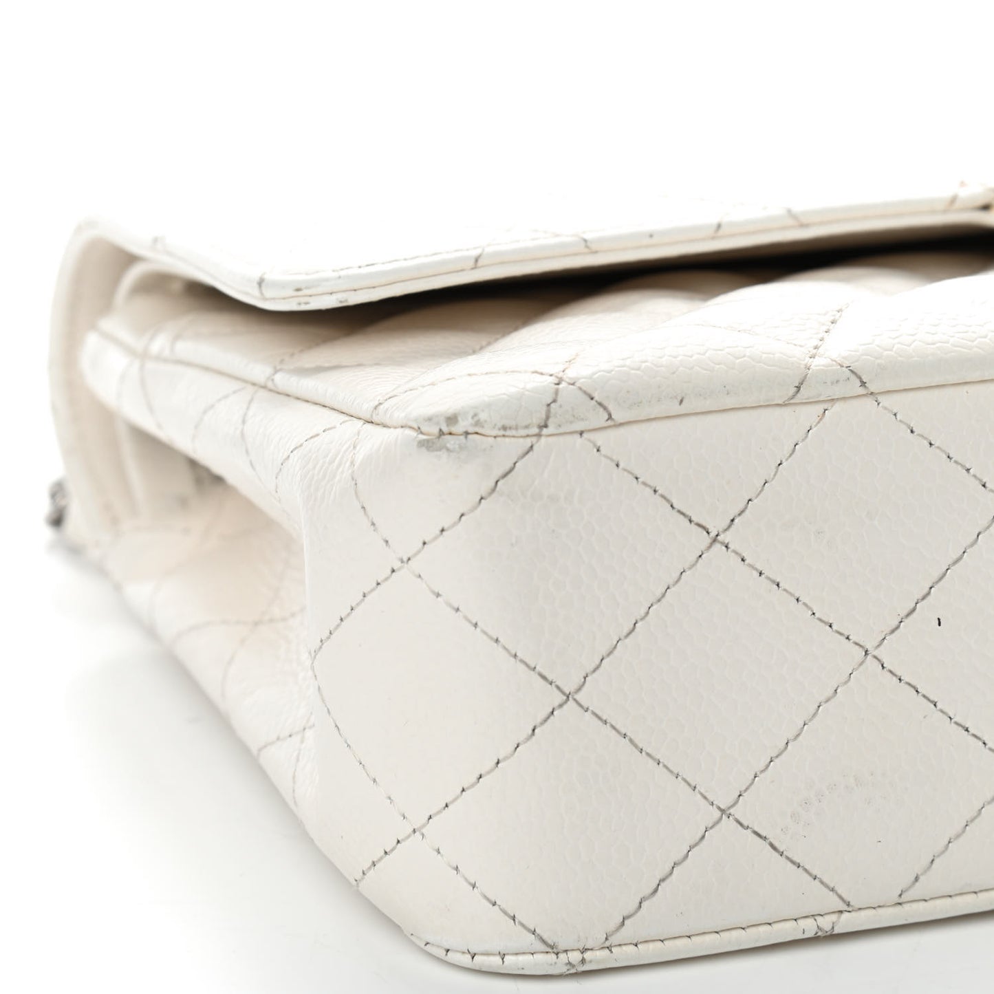 Caviar Quilted Medium Double Flap White