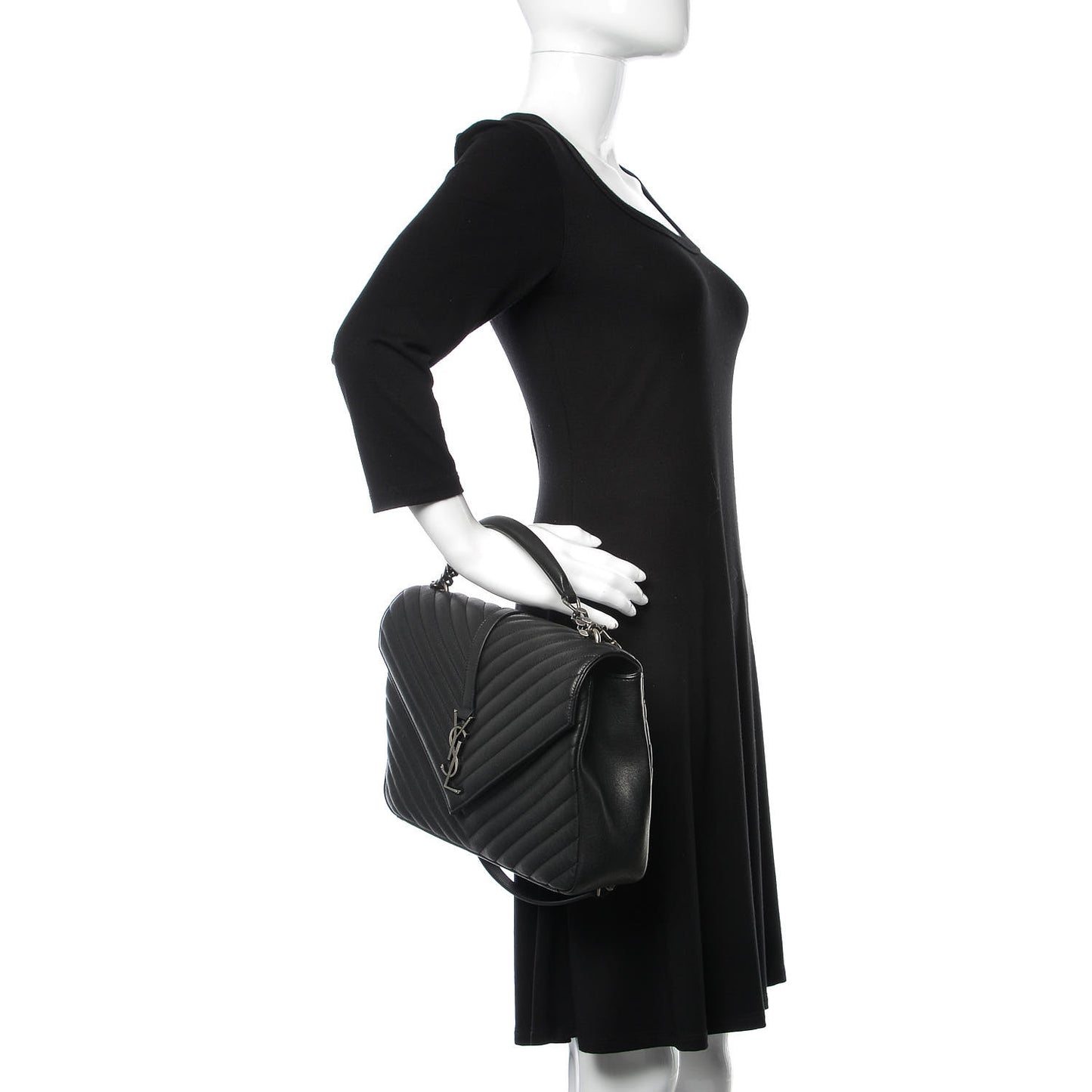 Sheepskin Matelasse Chevron Monogram Large College Satchel Black