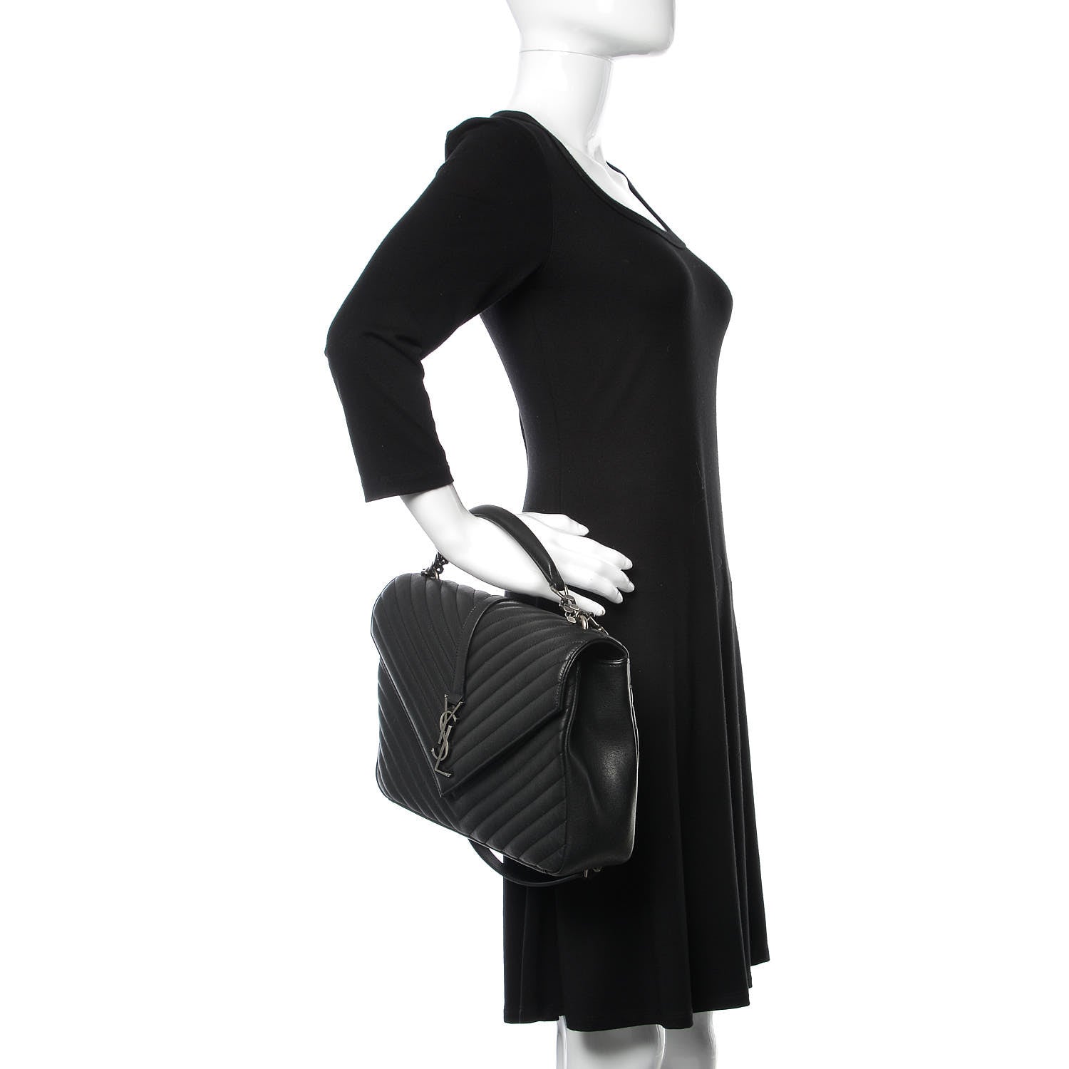 Saint Laurent Sheepskin Matelasse Chevron Monogram Large College Satchel Black 3 of 13