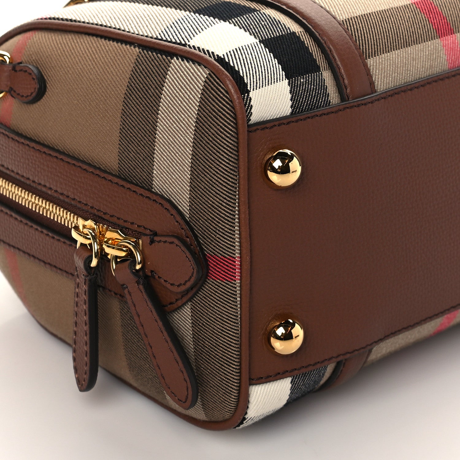 Burberry House Check Derby Calfskin Small Alchester Bowling Bag Honey Tan 8 of 9