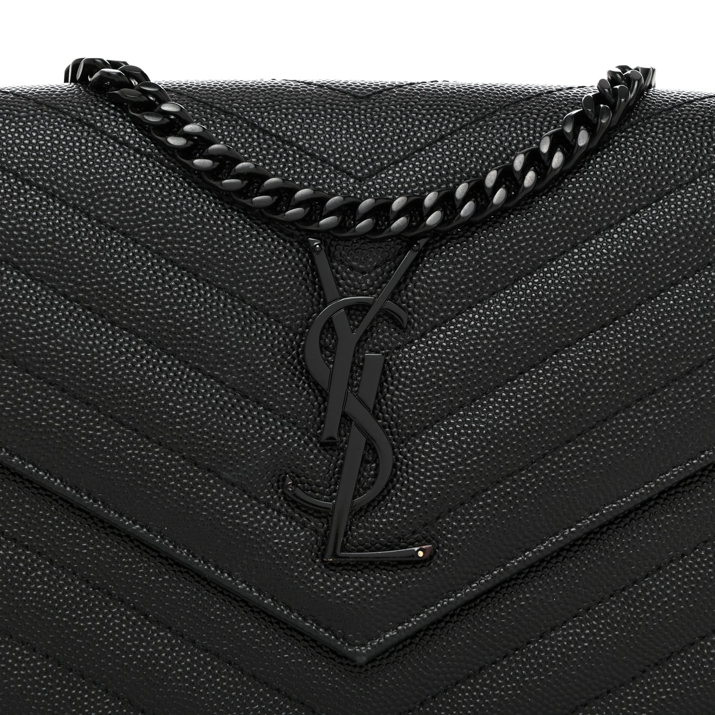 Grain De Poudre Matelasse Chevron Monogram Monochrome Chain Wallet Black