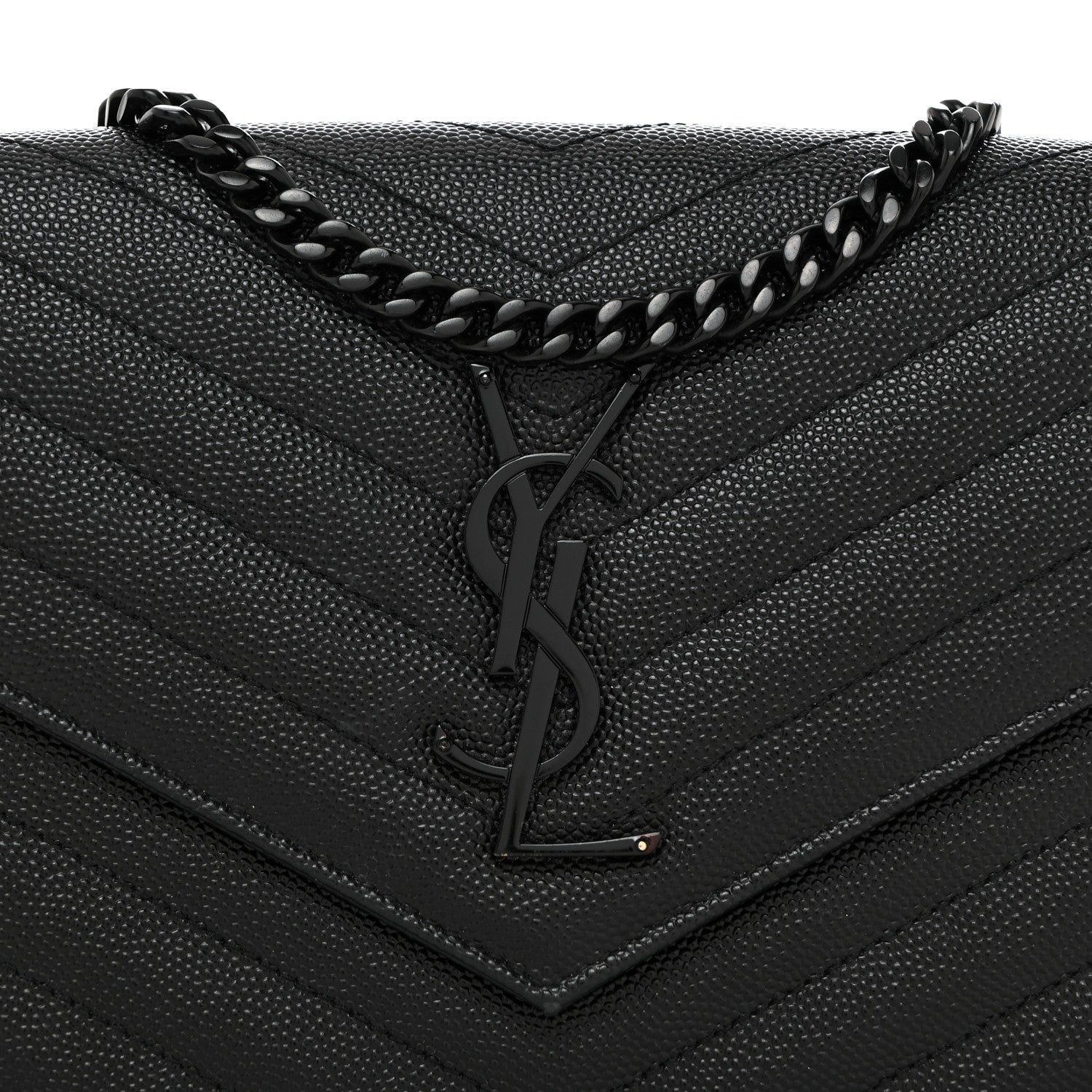 Saint Laurent Grain De Poudre Matelasse Chevron Monogram Monochrome Chain Wallet Black 8 of 10