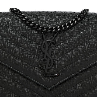 Saint Laurent Grain De Poudre Matelasse Chevron Monogram Monochrome Chain Wallet Black 8 of 10