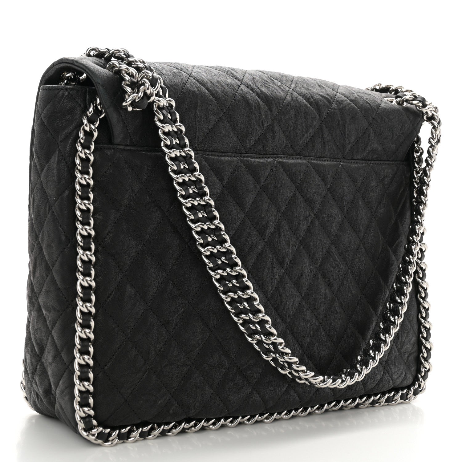Chanel Washed Lambskin Quilted Maxi Chain Around Flap Black 3 of 10