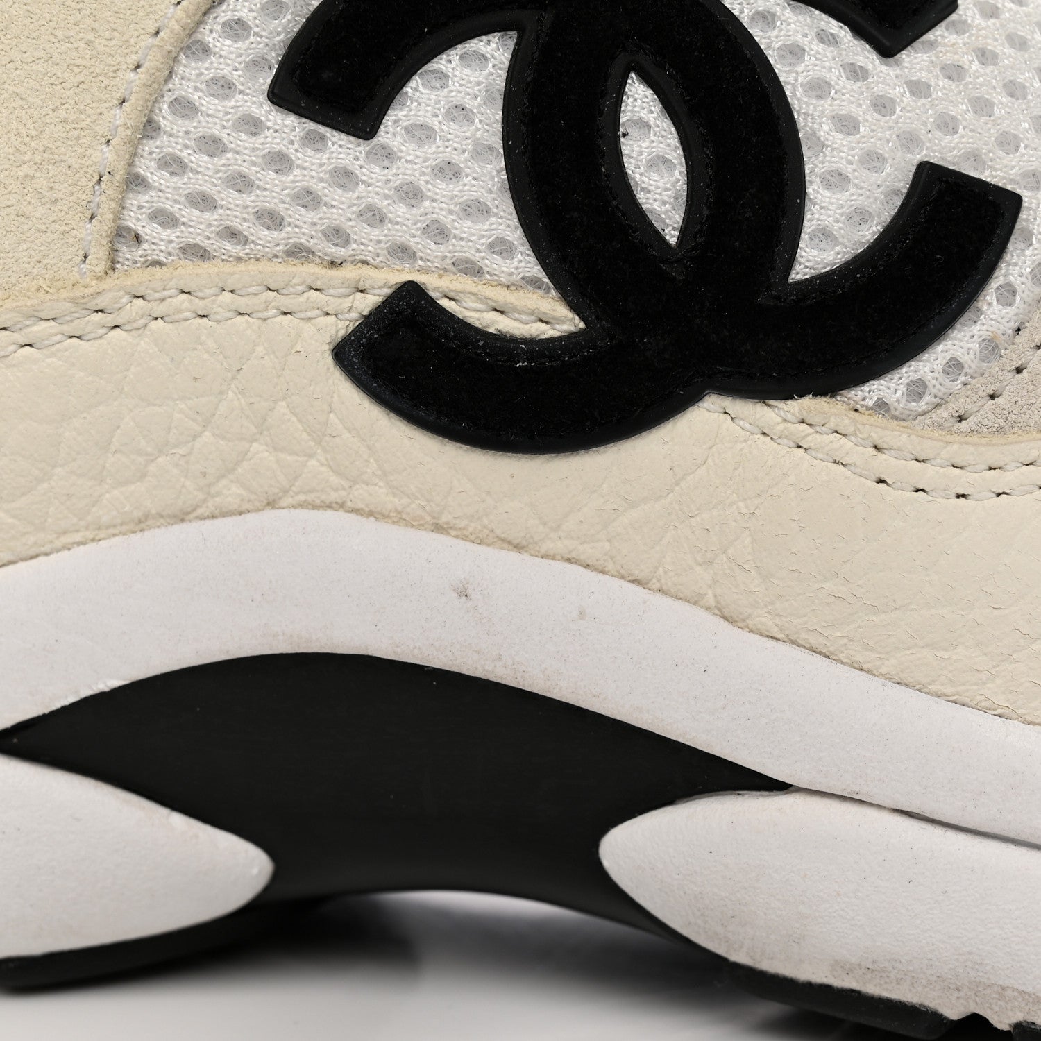 Chanel Mesh Suede Calfskin Grained Calfskin Womens CC Sneakers 39.5 White Black 9 of 16