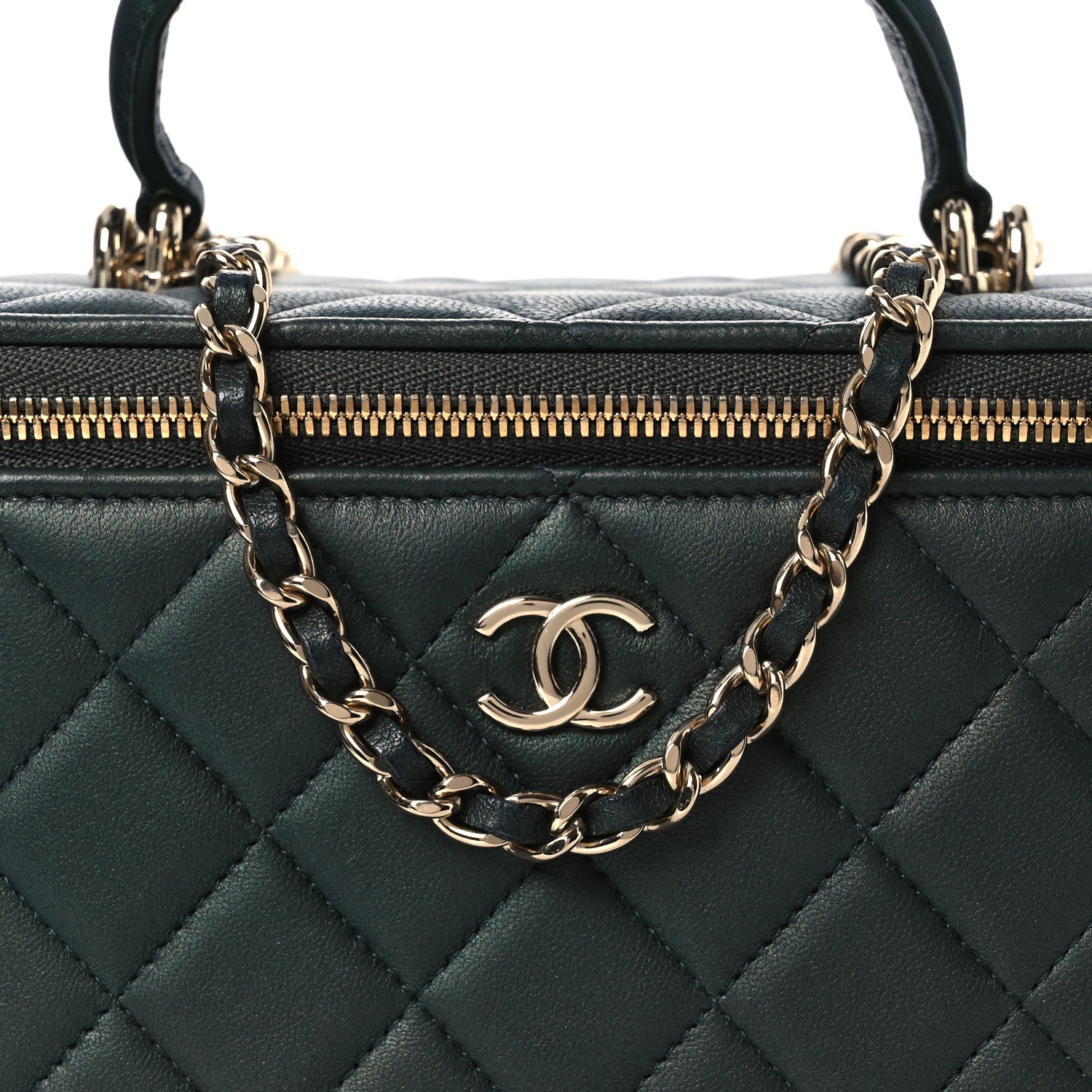 Chanel Iridescent Lambskin Quilted Small Top Handle Vanity Case With Chain Green 8 of 10