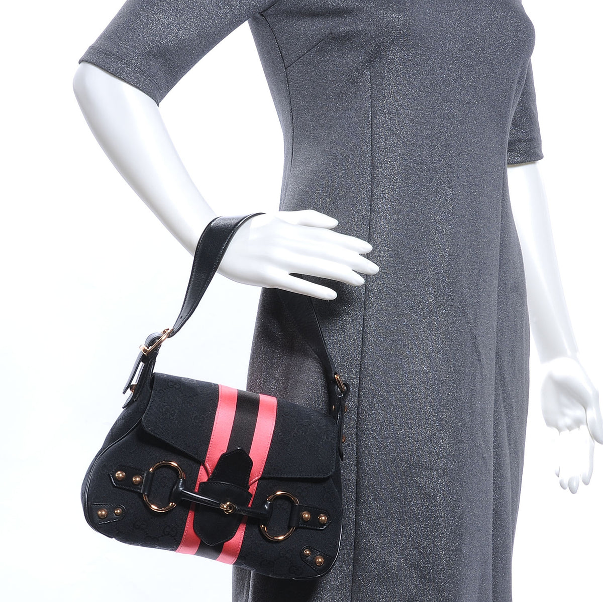 Gucci Monogram Horsebit Web Flap Bag Black 2 of 7