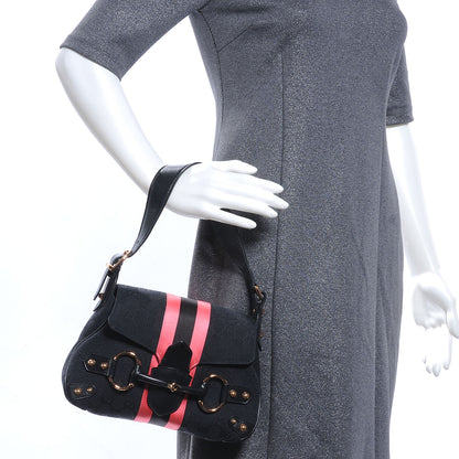 Gucci Monogram Horsebit Web Flap Bag Black 2 of 7