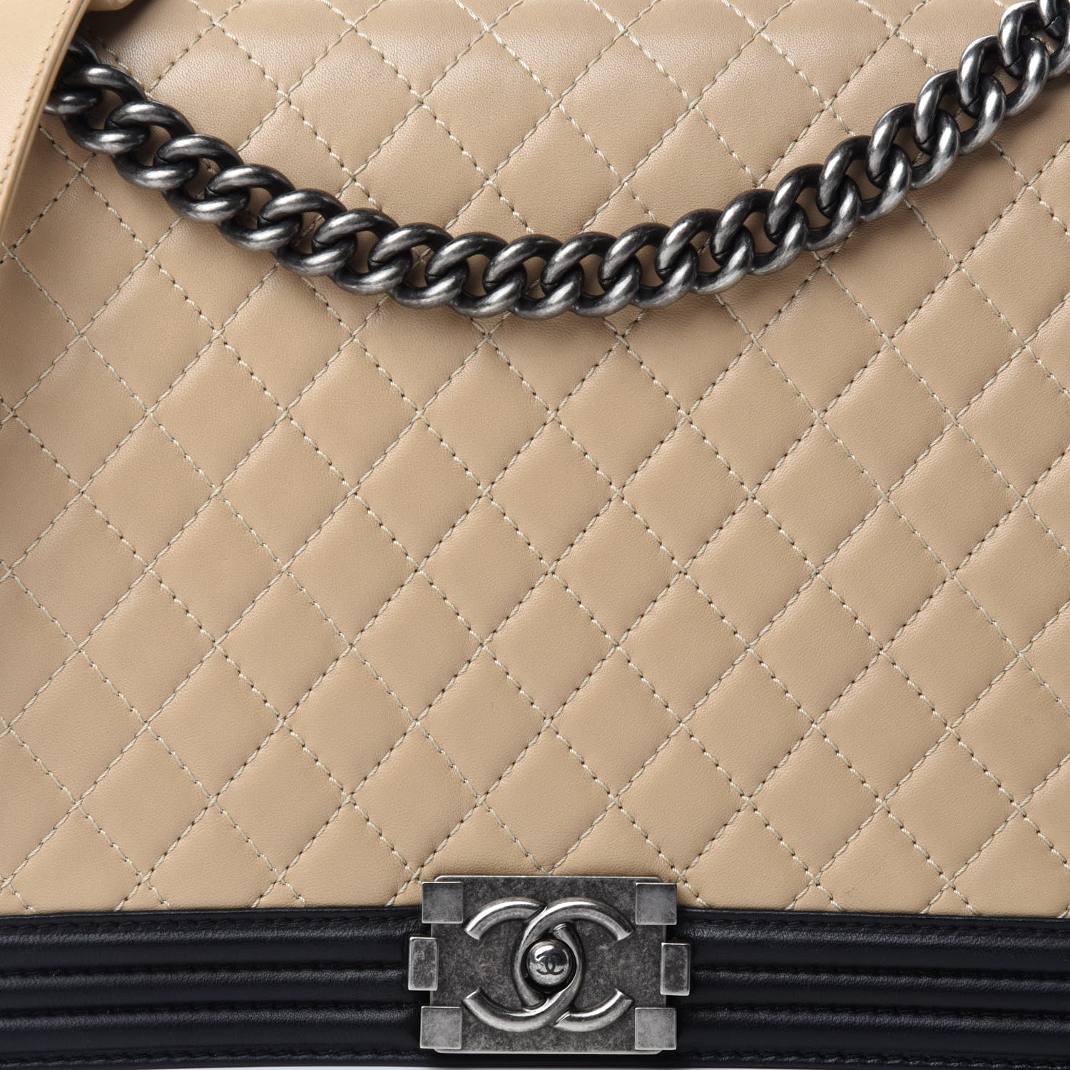 Chanel Lambskin Quilted Large Boy Flap Beige Black 11 of 11
