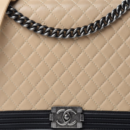 Chanel Lambskin Quilted Large Boy Flap Beige Black 11 of 11