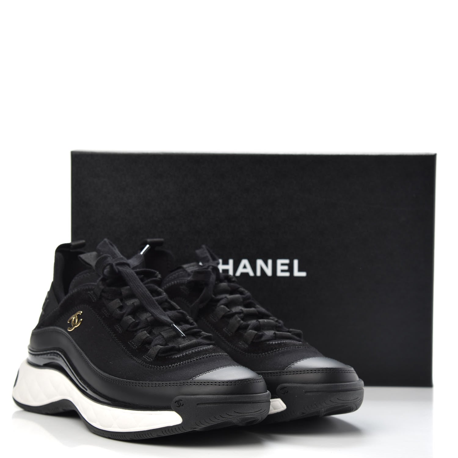 Chanel Velvet Calfskin Mixed Fibers CC Sneakers 39.5 Black 9 of 9