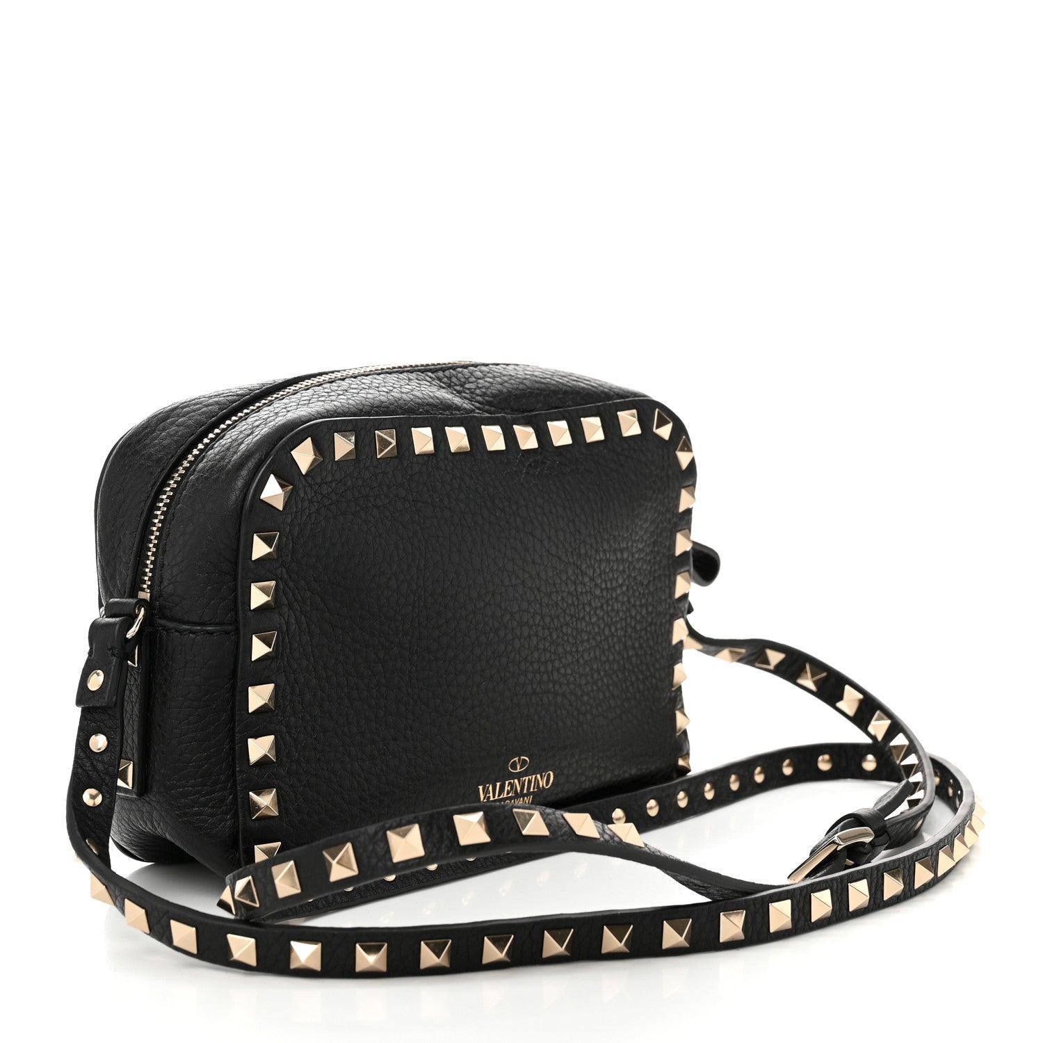 Valentino Garavani Pebbled Calfskin Rockstud Camera Crossbody Bag Black 3 of 9
