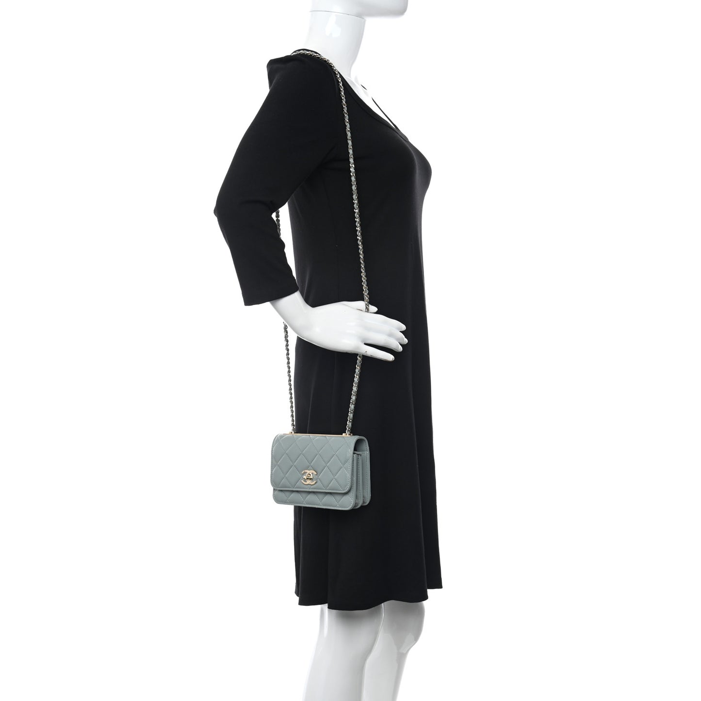 Lambskin Quilted Mini Trendy CC Wallet On Chain WOC Grey