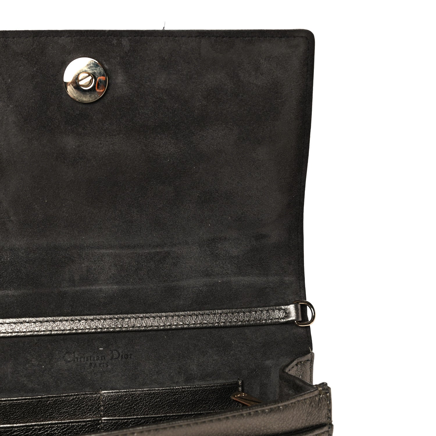 Christian Dior Metallic Calfskin Diorama Wallet on Chain Pouch Gunmetal 10 of 10