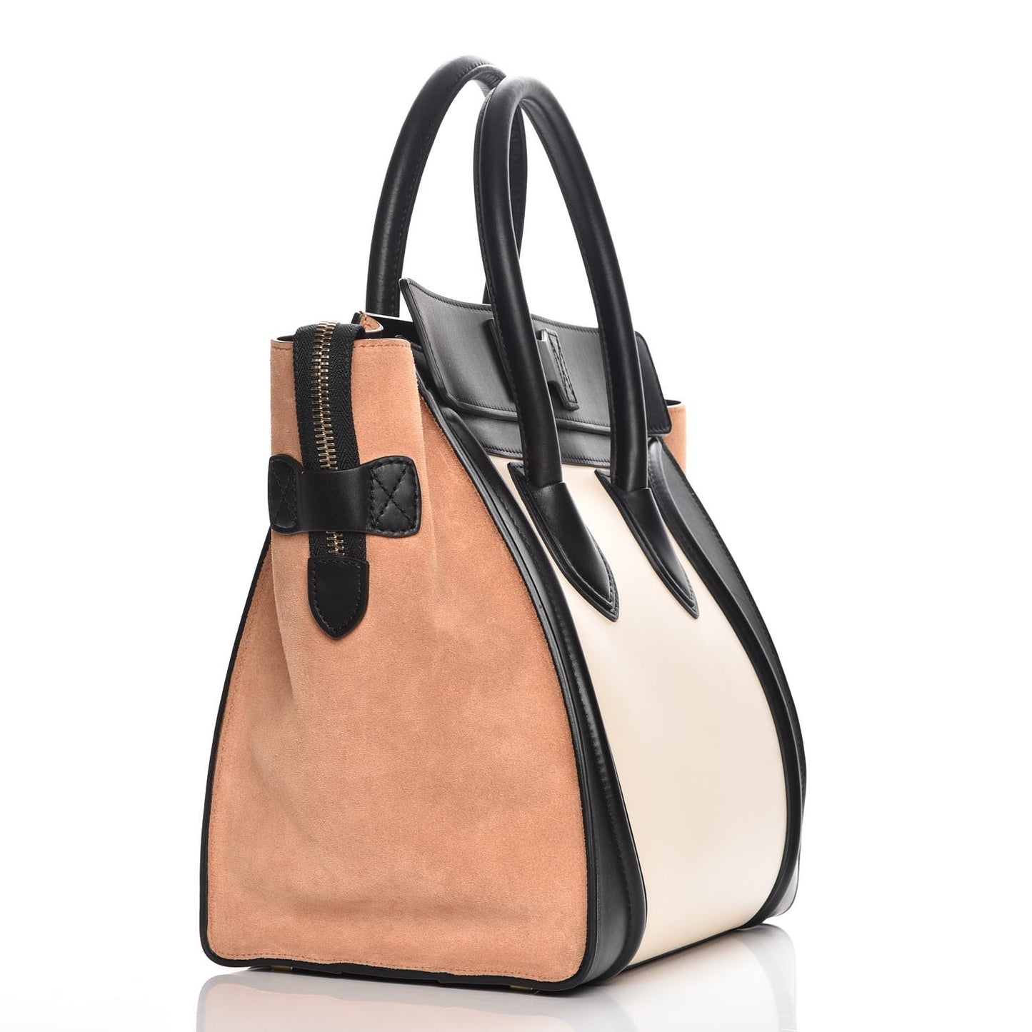 Satin Calfskin Suede Mini Tri-Color Luggage Seashell