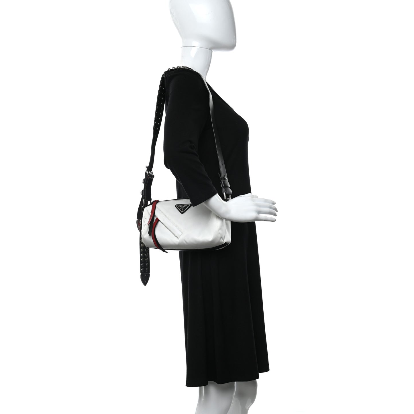 Tessuto Nylon Studded New Vela Shoulder Bag White Fuoco