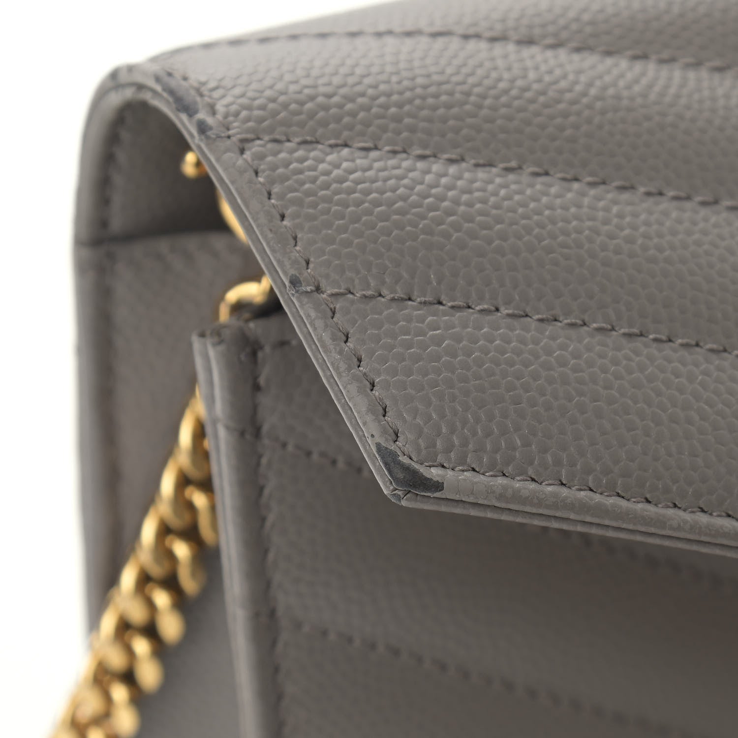 Saint Laurent Grain De Poudre Matelasse Chevron Monogram Envelope Chain Wallet Coal 13 of 15
