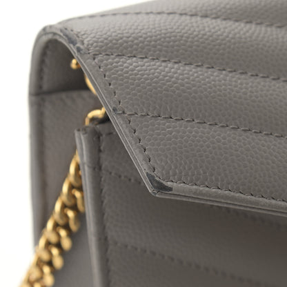 Saint Laurent Grain De Poudre Matelasse Chevron Monogram Envelope Chain Wallet Coal 13 of 15
